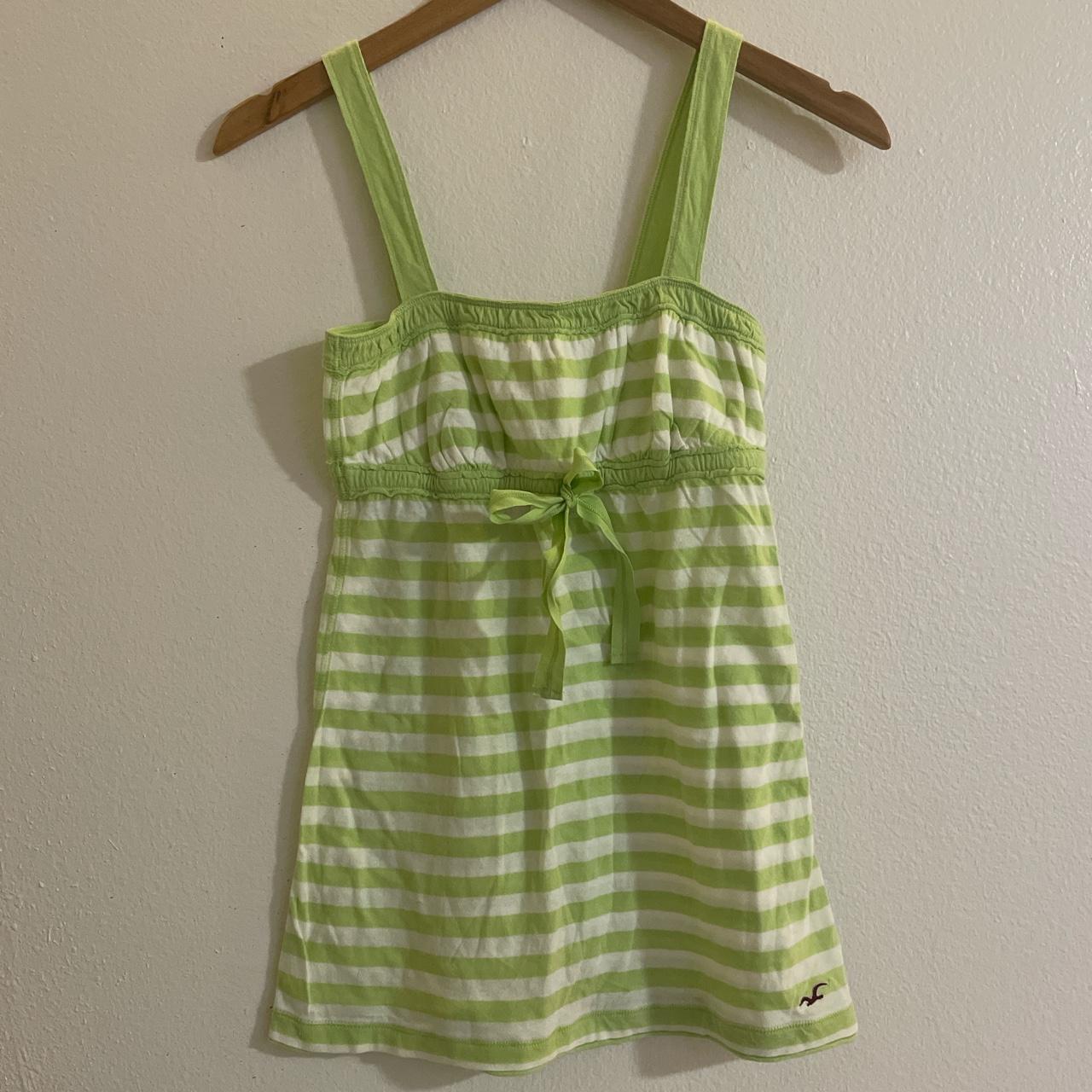 💚 y2k hollister sage green white striped babydoll... Depop