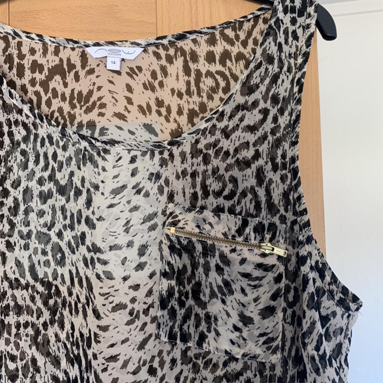 New look mesh leopard print top with pocket size 14... - Depop