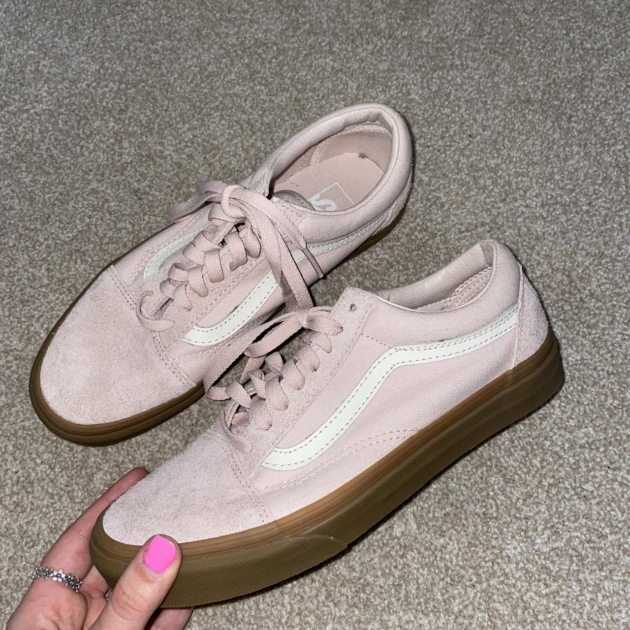 Pink vans with brown sole hotsell