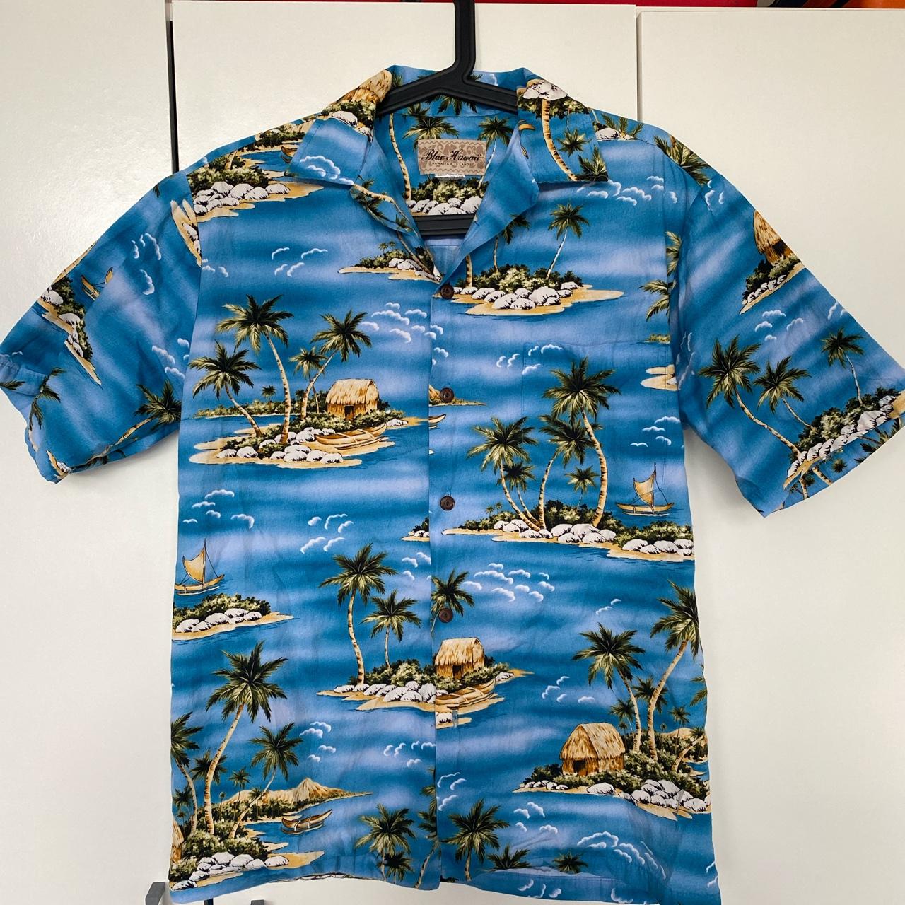 Vintage Blue Hawaii Tropical Palm Tree Shirt Perfect... - Depop