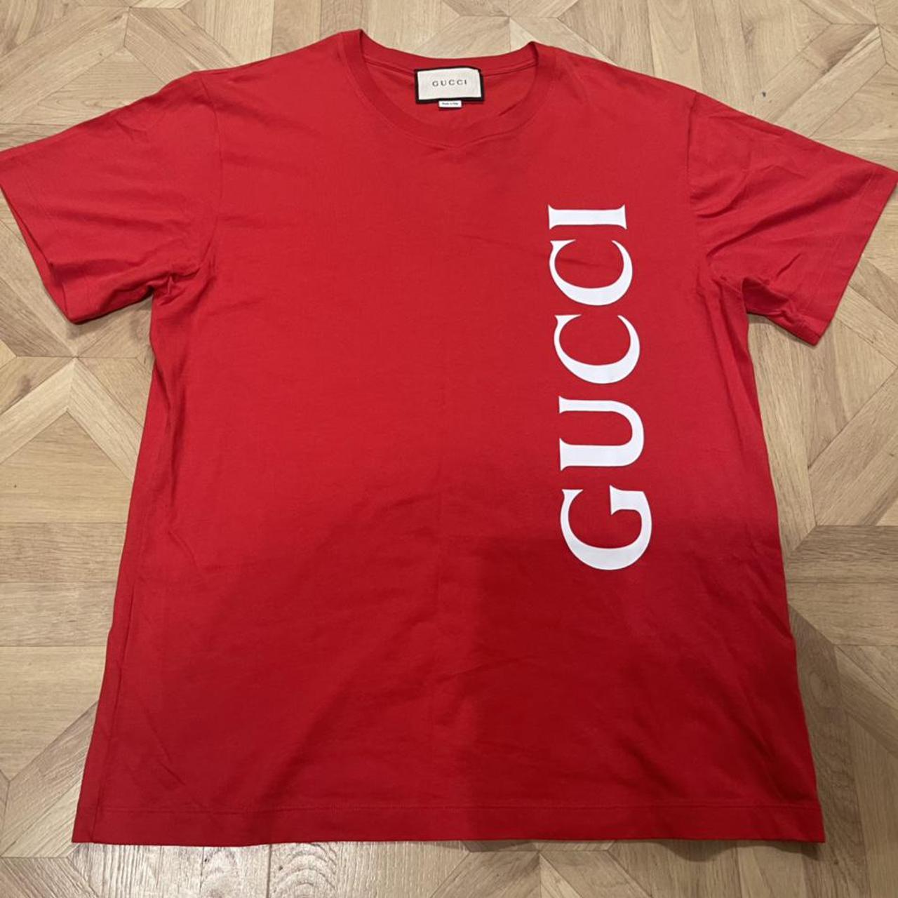 Gucci Block Capital Letters T-shirt Red Large Mint... - Depop
