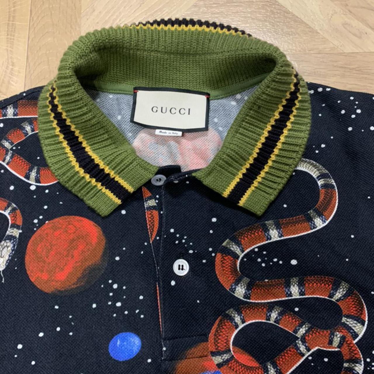 Gucci Cotton Snake Printed Polo , Black, Medium...