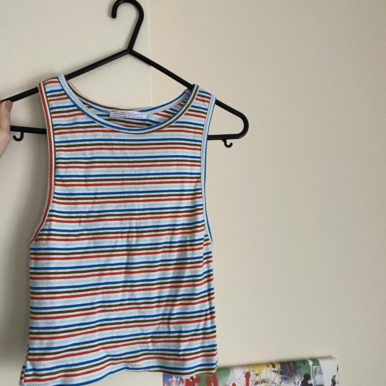 Zara striped racer back crop top. Size large. Worn... Depop