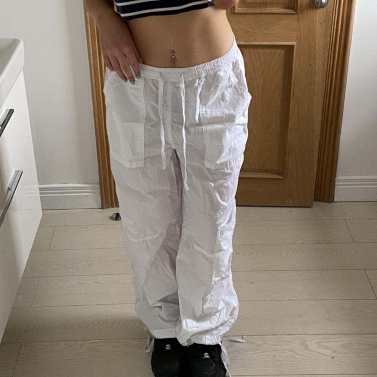 white cargo trousers from urban outfitters. Size L... - Depop