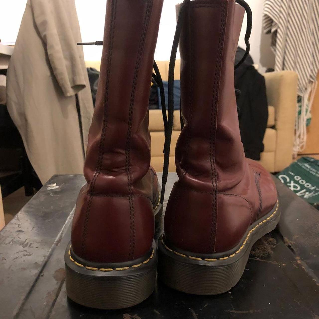 Burgundy mens Dr Marten boots, in pretty good... Depop