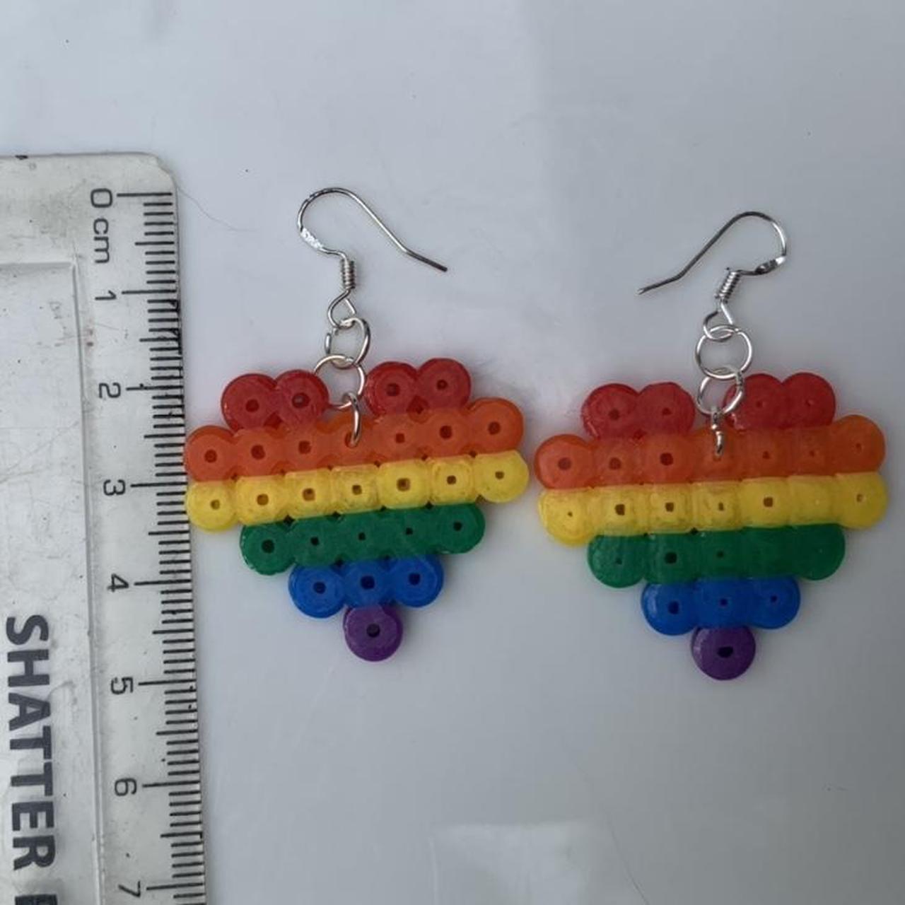 Handmade Pride heart hama bead dangle earrings... - Depop