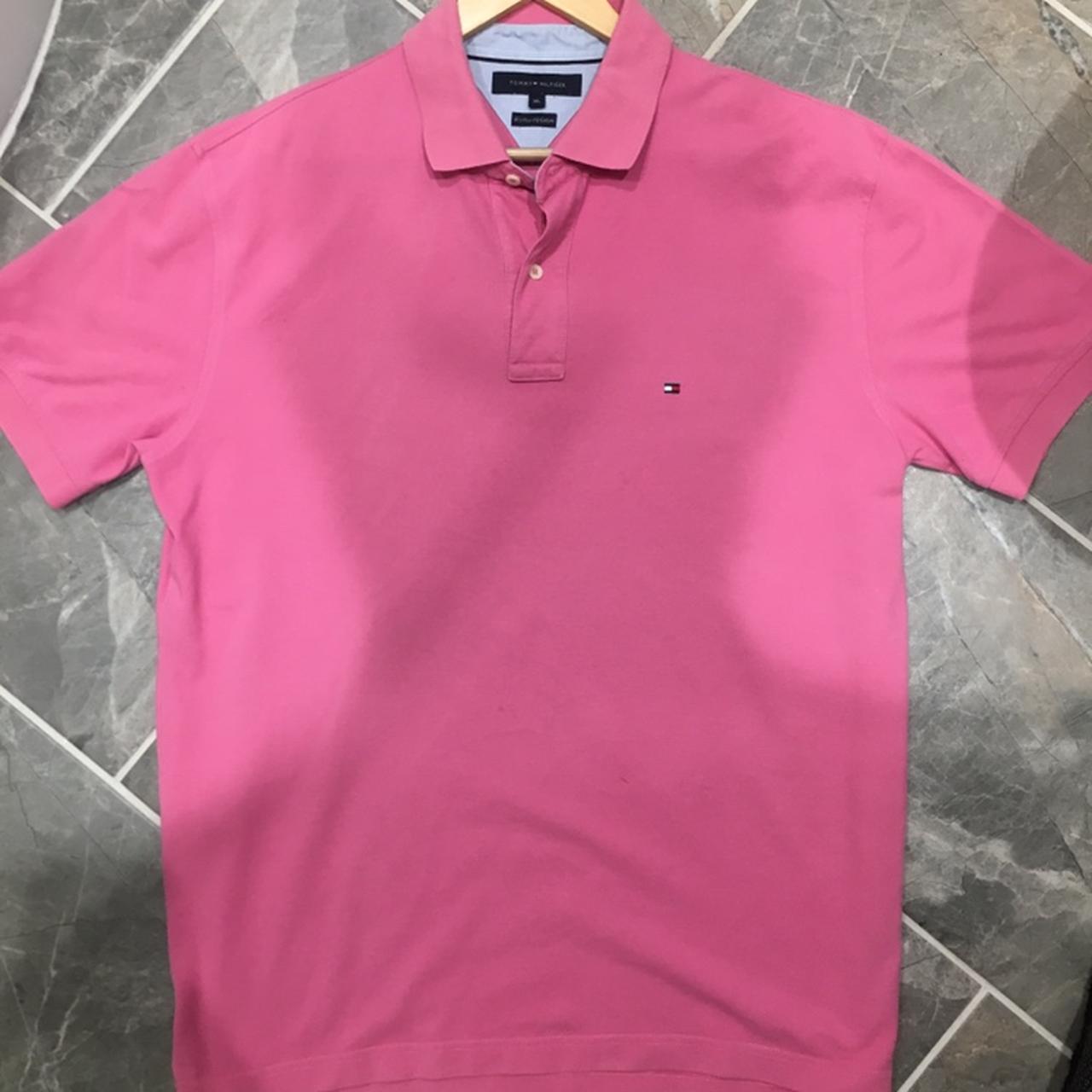 Vibrant Tommy Hilfiger polo shirt in coral... - Depop