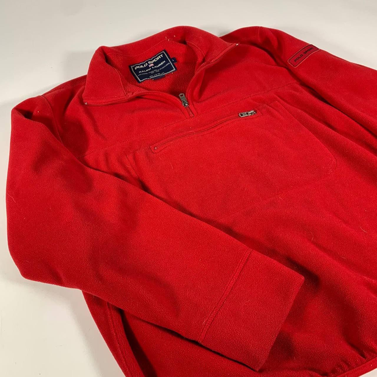 Vintage Y2K Polo Sport Red 1/4 zip Fleece Anorak... - Depop