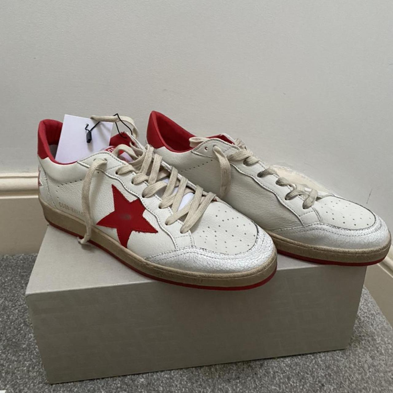 Golden Goose White + Red Ball Star Sneakers ~ Brand... - Depop