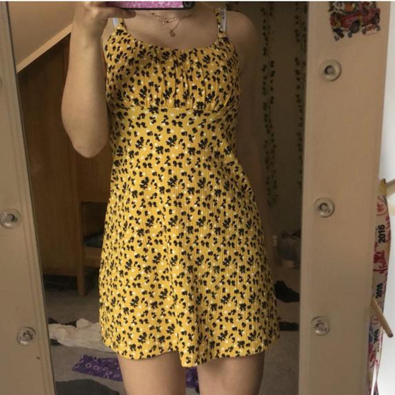 yellow ditsy floral print dress cute... Depop