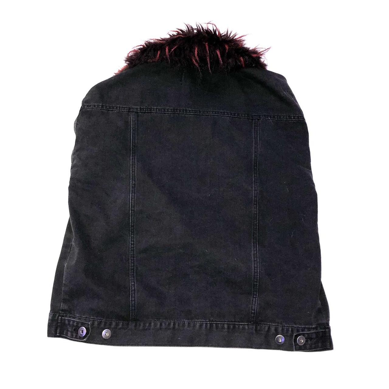 Really cool black denim jacket with faux black/red... Depop