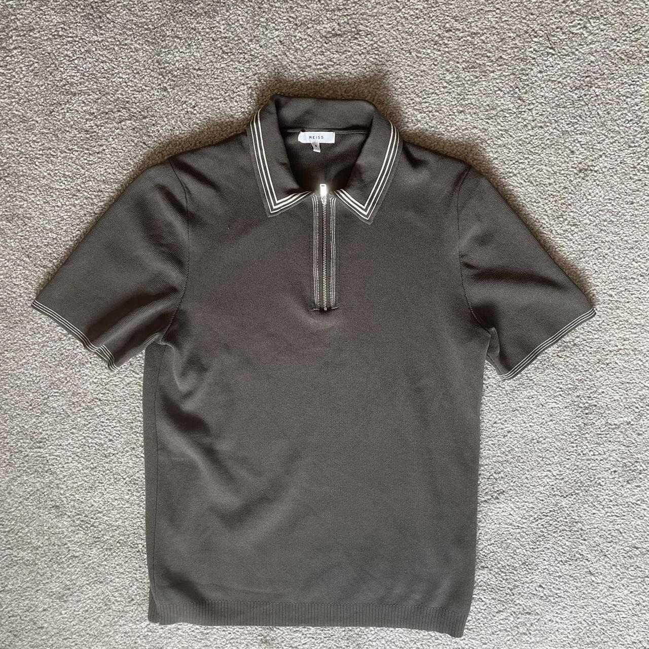 REISS - Olive/Green - Zip Up Polo Shirt - Small -... - Depop