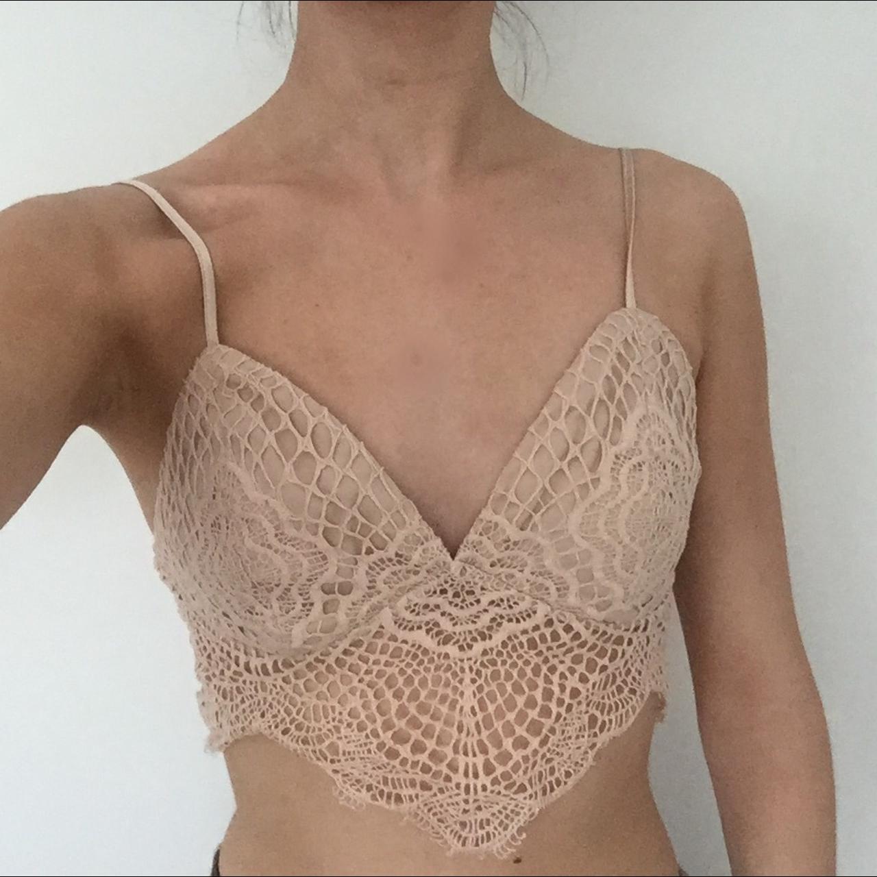 Nude lace bralette 😍😍😍 Size 8 Colour most accurate... - Depop