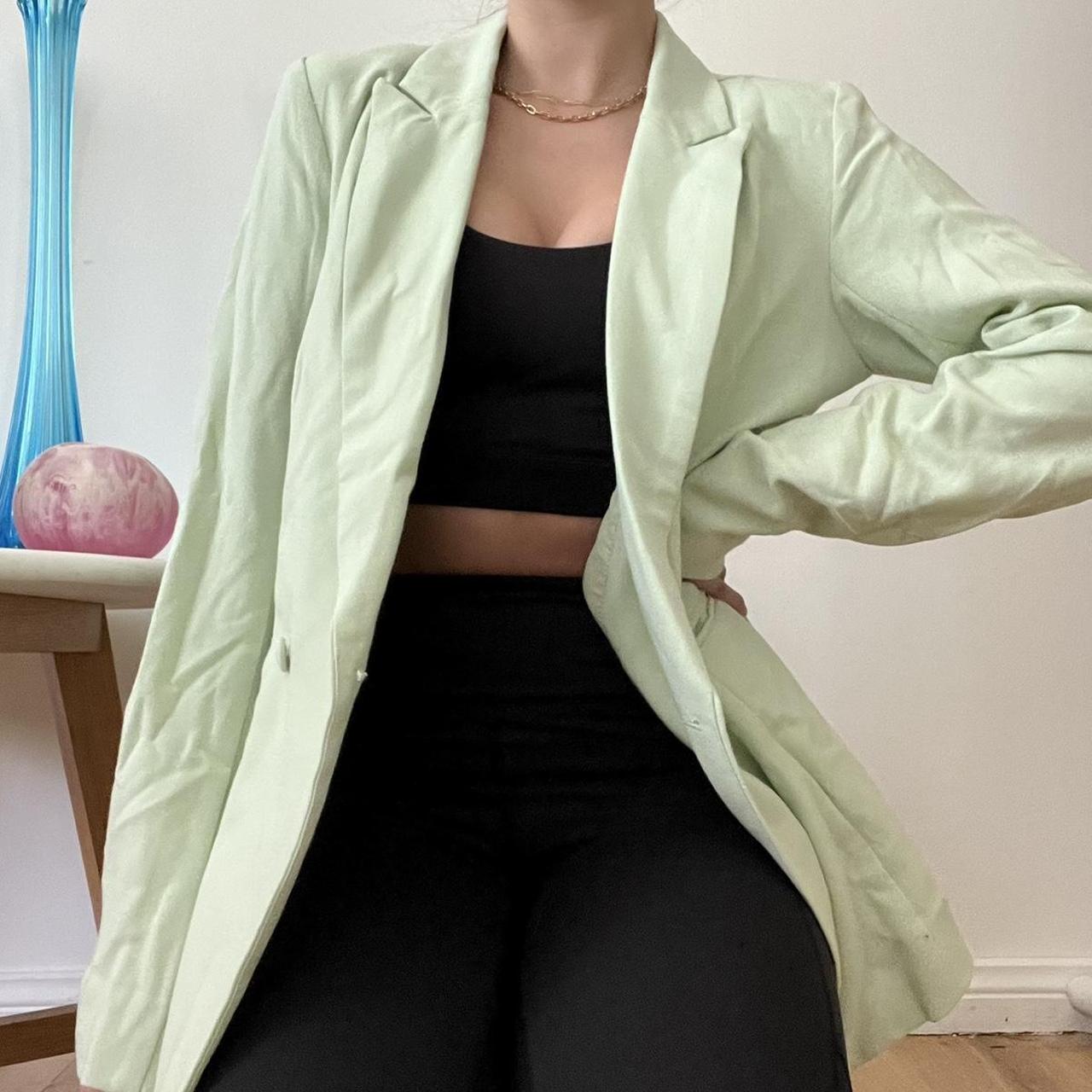 GLASSONS Pastel Lime Green Double Breasted Blazer Depop