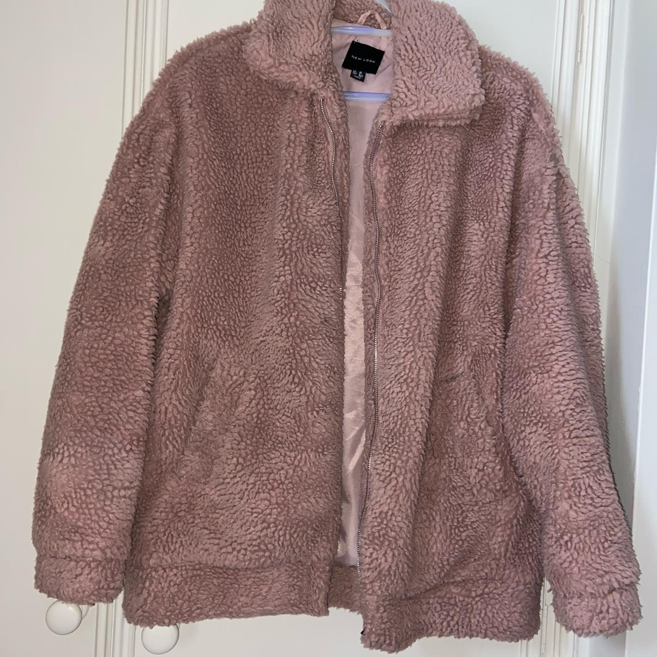 NewLook oversized pink teddy coat💖 Size 10 Depop