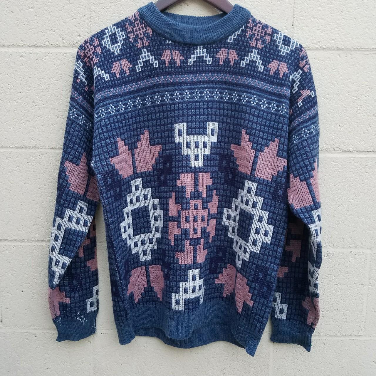 American Vintage Men's Blue and Pink Jumper | Depop