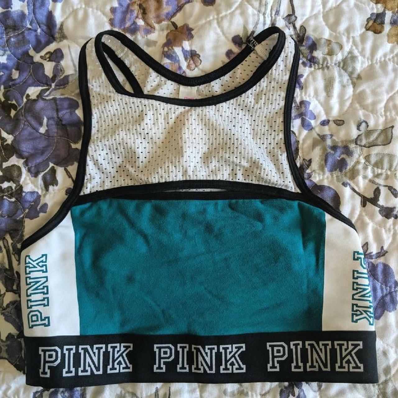 Victoria secret pink green teal and white sports bra - Depop