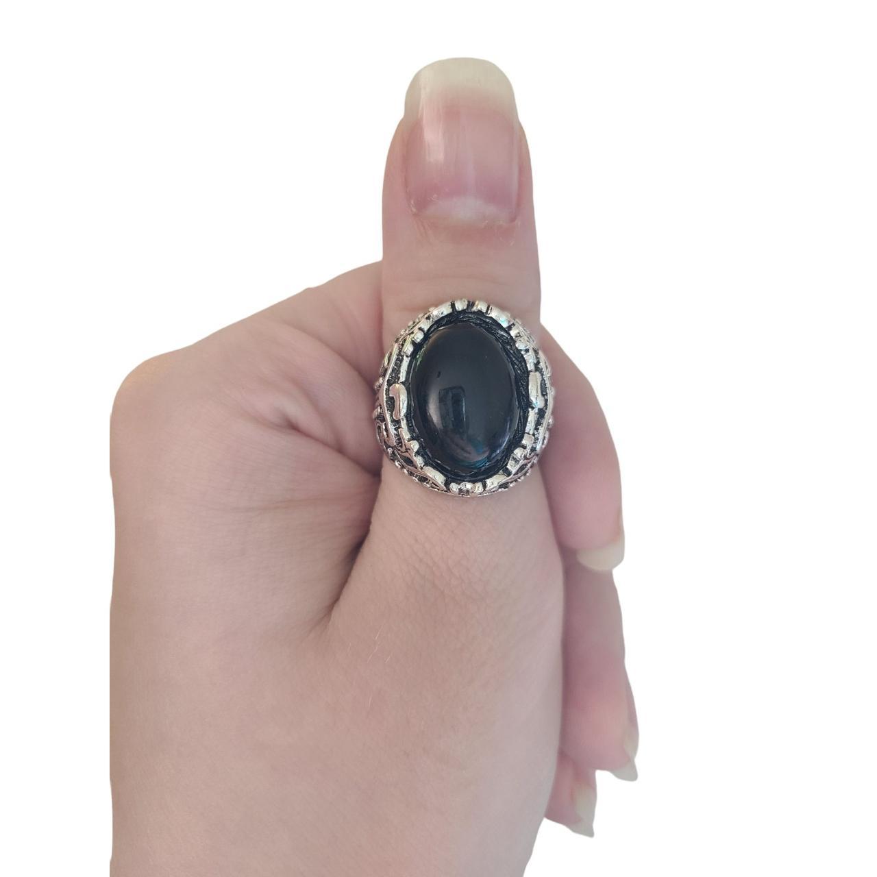 New black stone ring, size 9 3/4. Made of iron... Depop