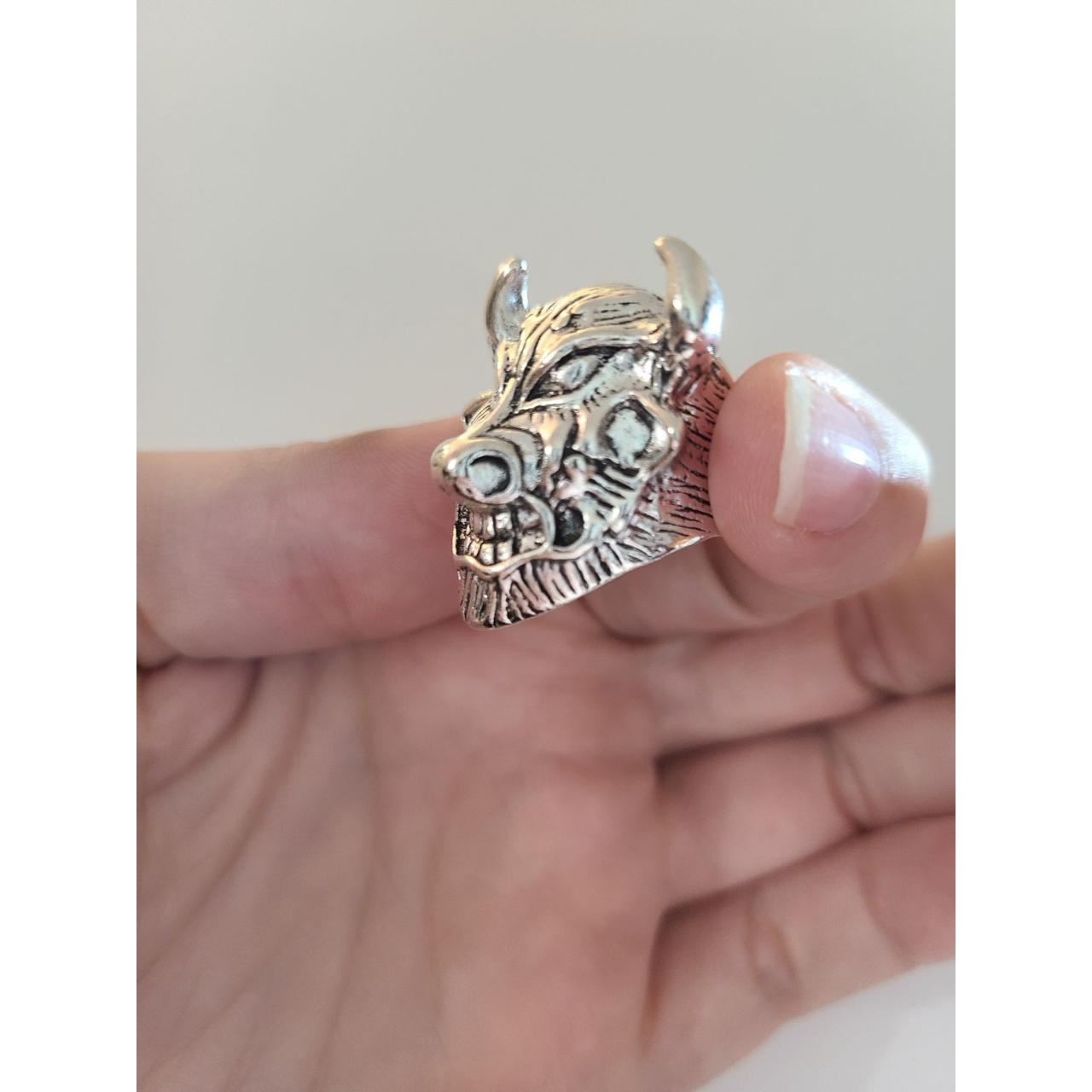 Unique silver bull ring. Size 11 1/2, made of iron... Depop