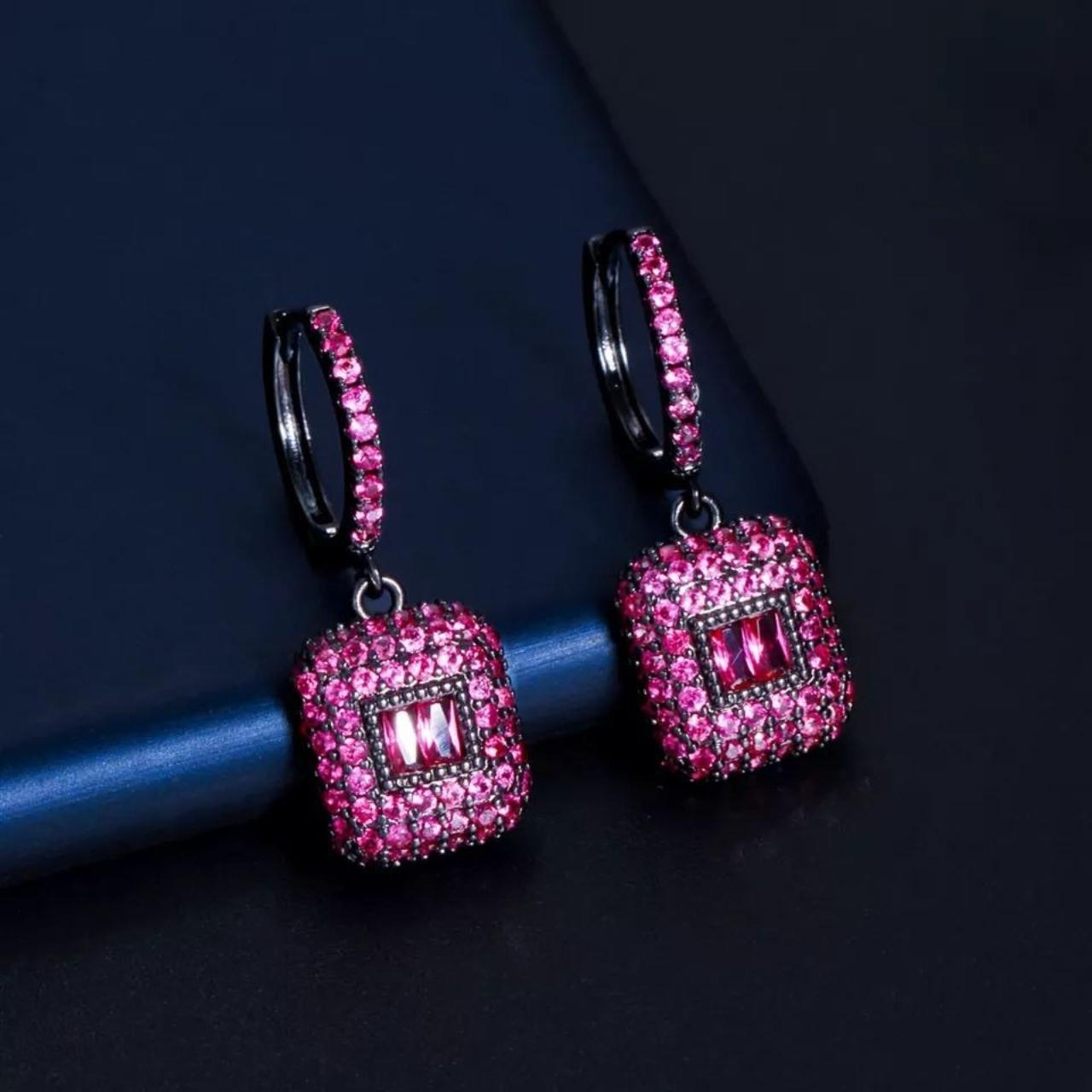 Beautiful Pink earrings. Made of cubic zirconia.... Depop