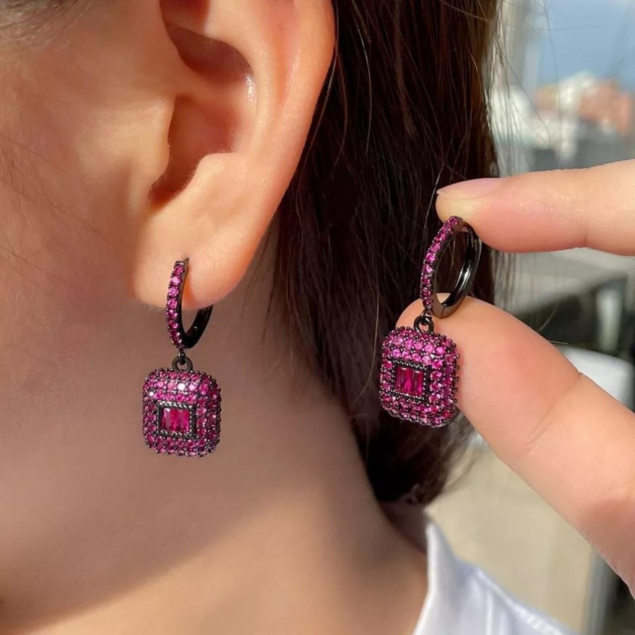 Beautiful Pink earrings. Made of cubic zirconia.... Depop