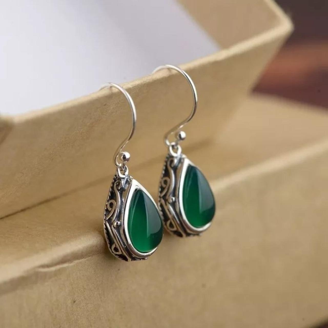 Beautiful Green Stone Earrings. Made Of Copper - Depop