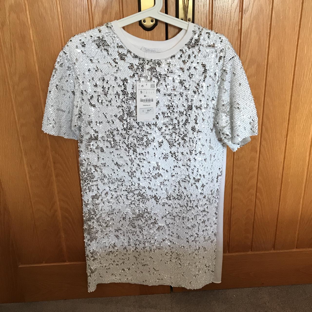 Zara White and silver sequin t-shirt