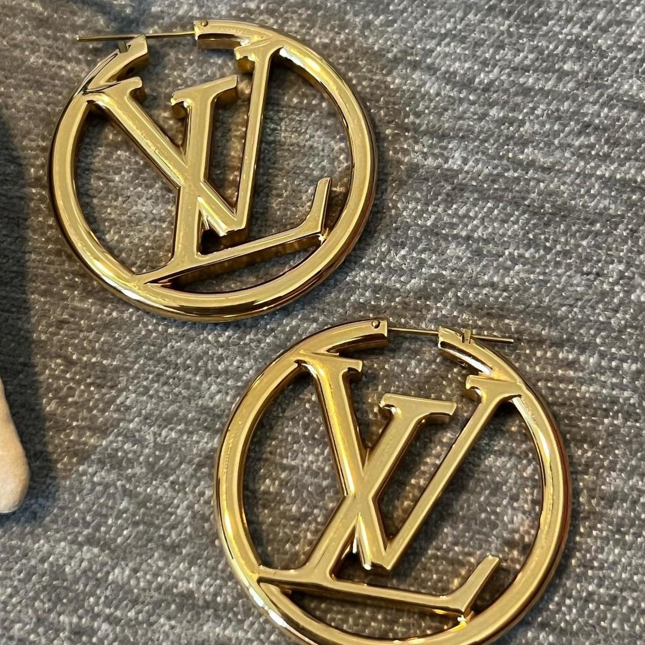 Louis Vuitton gold LV hoop earrings, worn a lot two - Depop