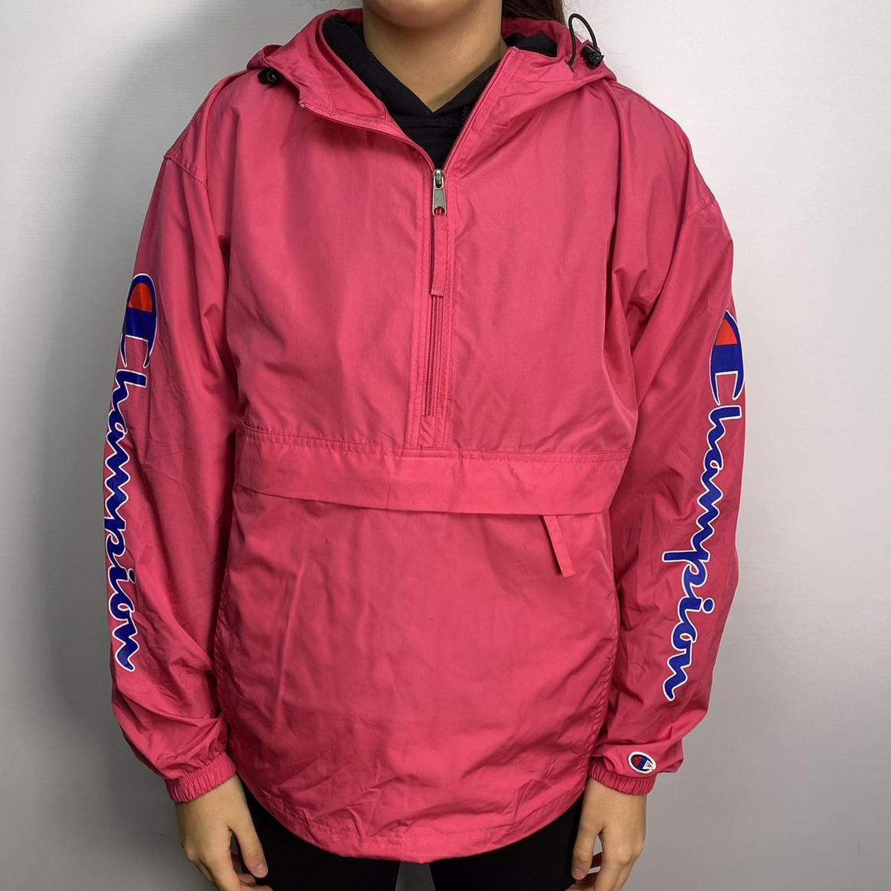 Vintage Champion waterproof in pink with hood and... - Depop