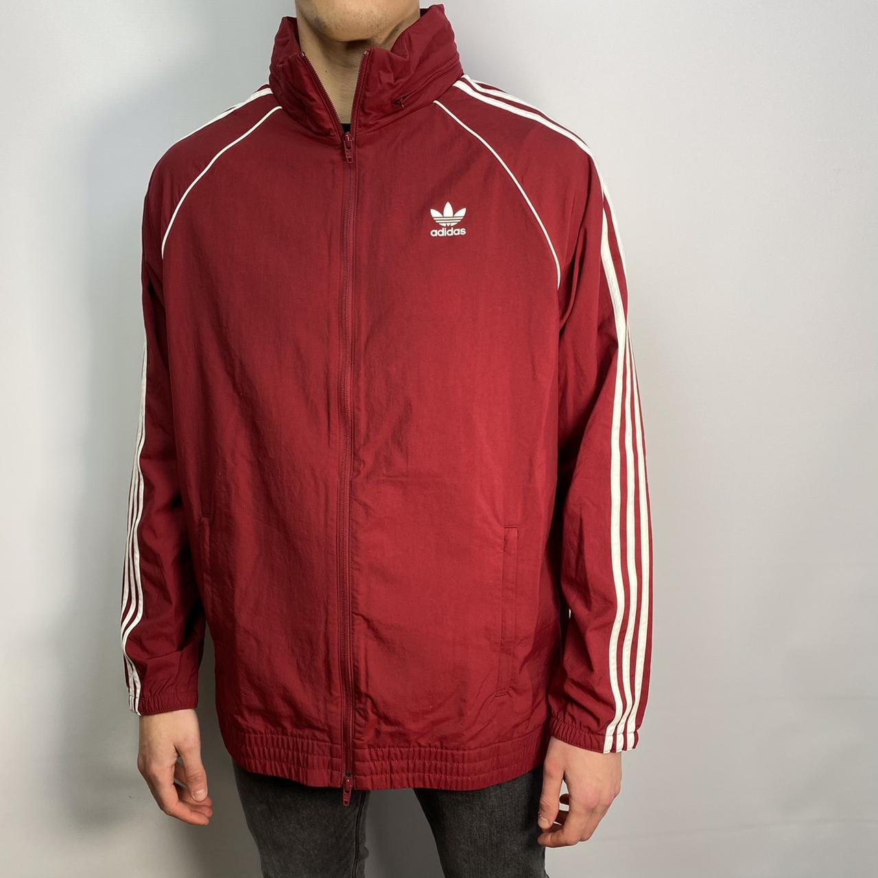 Adidas maroon and white jacket on sale