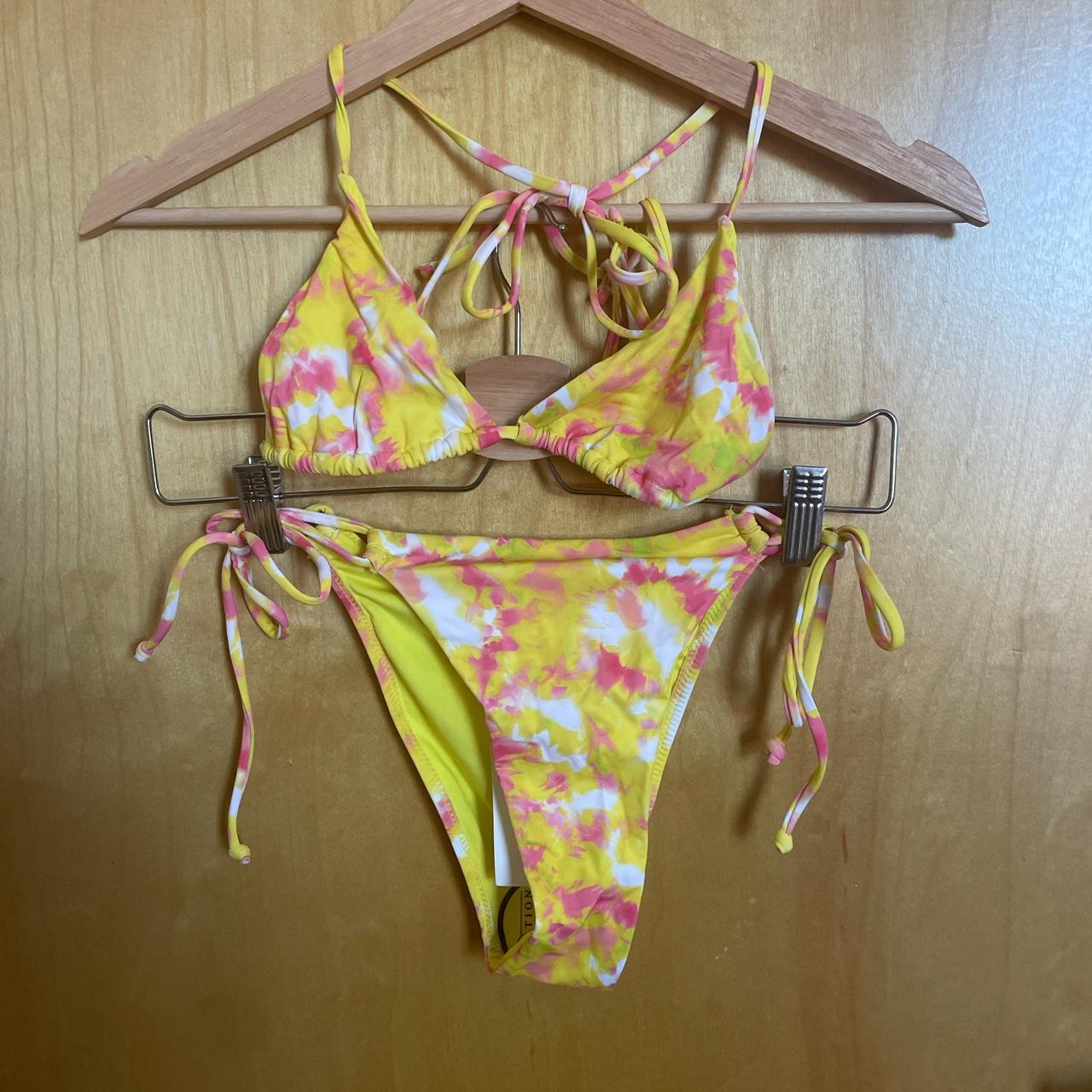 Bershka Women's Yellow and Pink Bikinis-and-tankini-sets | Depop