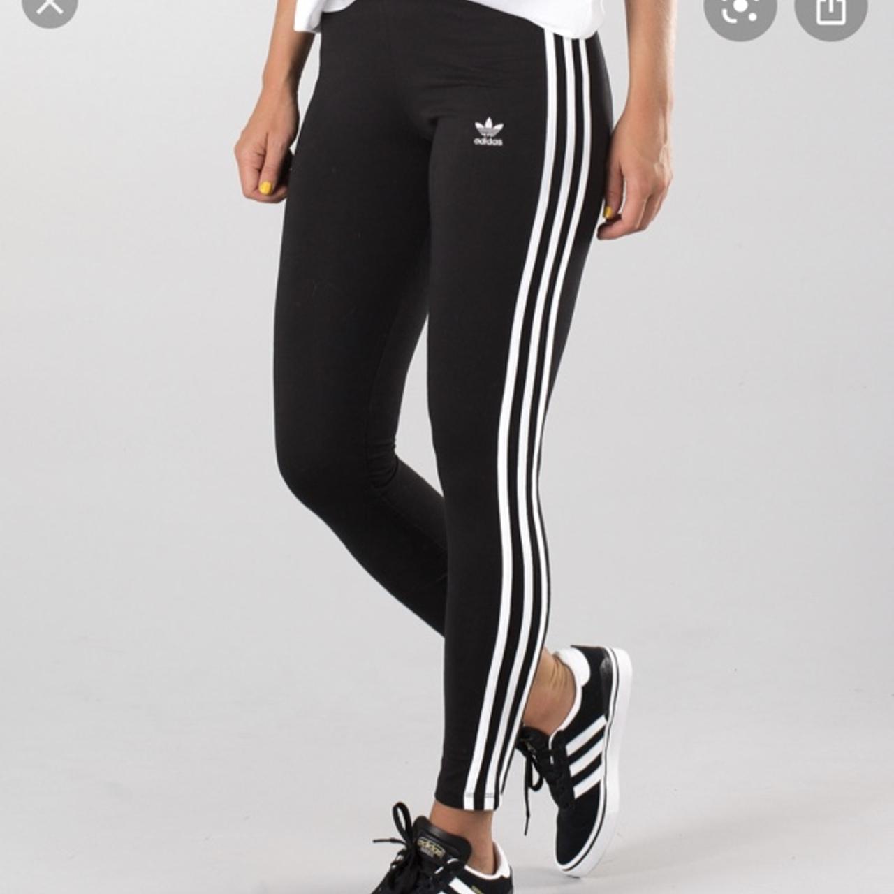 Black and white Adidas 3 stripe leggings worn but... - Depop