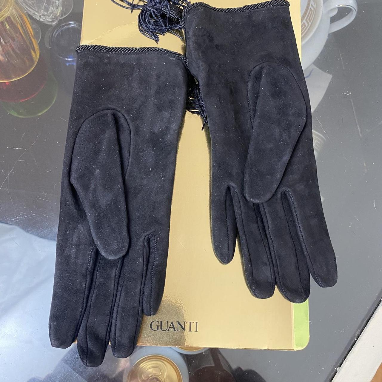 Rare 90’s Moschino gold cross suede tasseled gloves,... - Depop