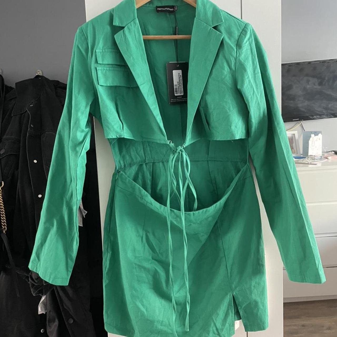 Pretty Little Thing “Green Woven Cut Out Tie Waist... Depop