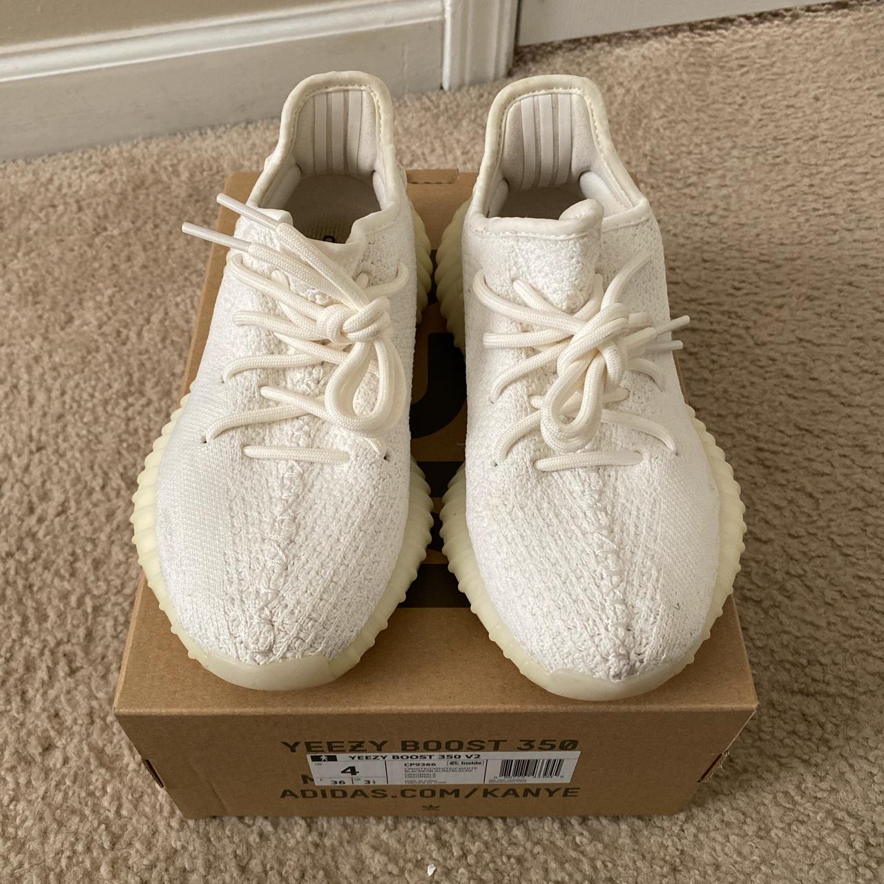 triple white yeezy boost 350 v2 size 4 lightly worn - Depop