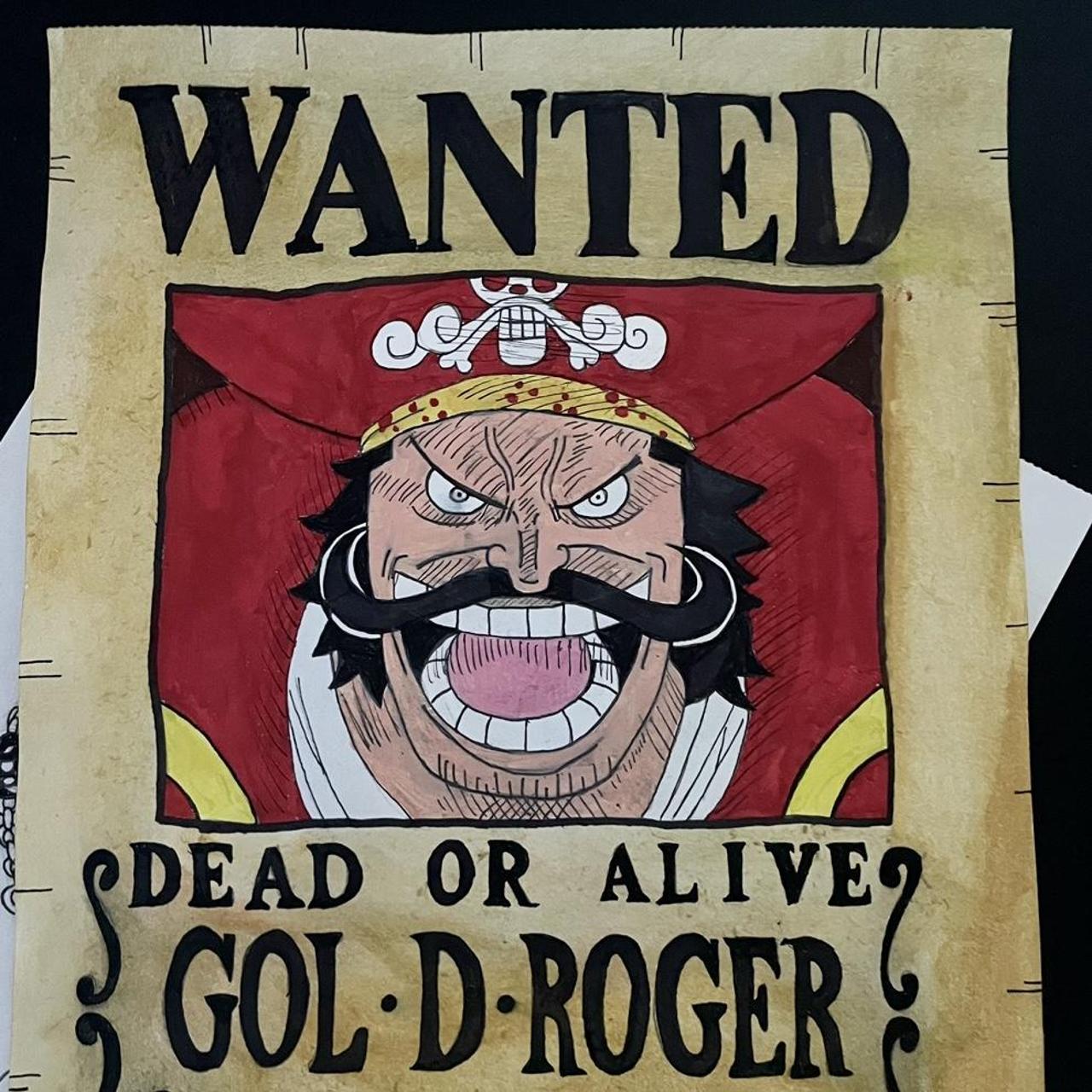 Gol D. Roger WANTED poster. Hand painted on drawing... - Depop