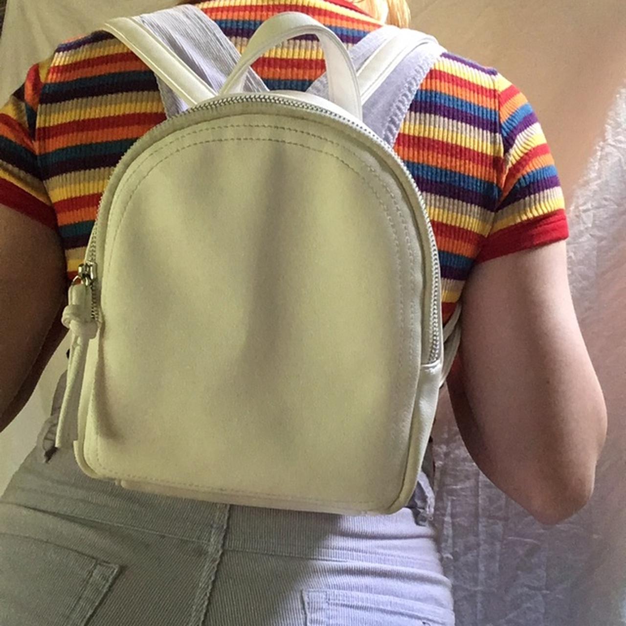 Soft white mini faux leather backpack by