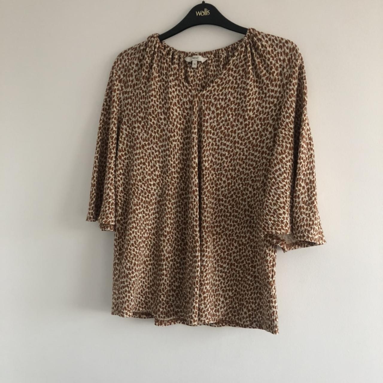 80s/90s flared sleeve patterned blouse v neck top.... - Depop