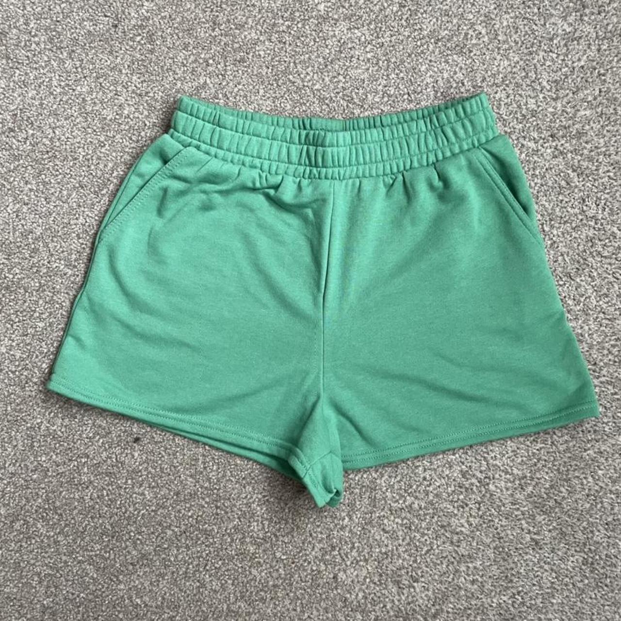 New Look green jersey high waist shorts size S seen... - Depop