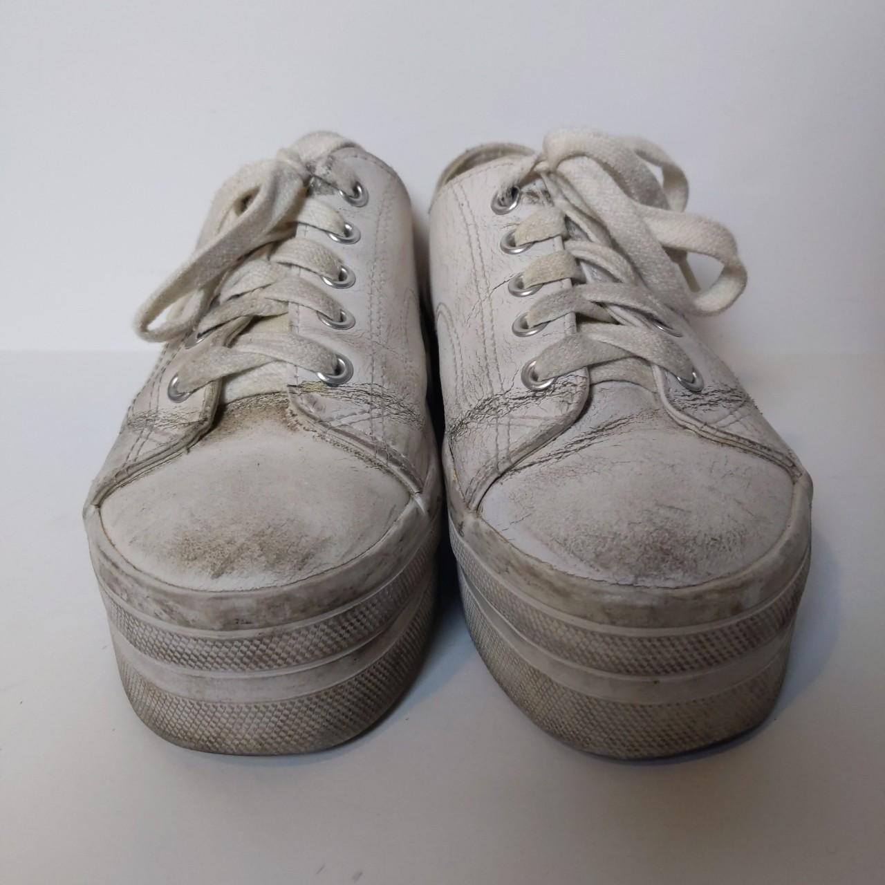 Beat up vintage 90's white leather platform sneakers... - Depop