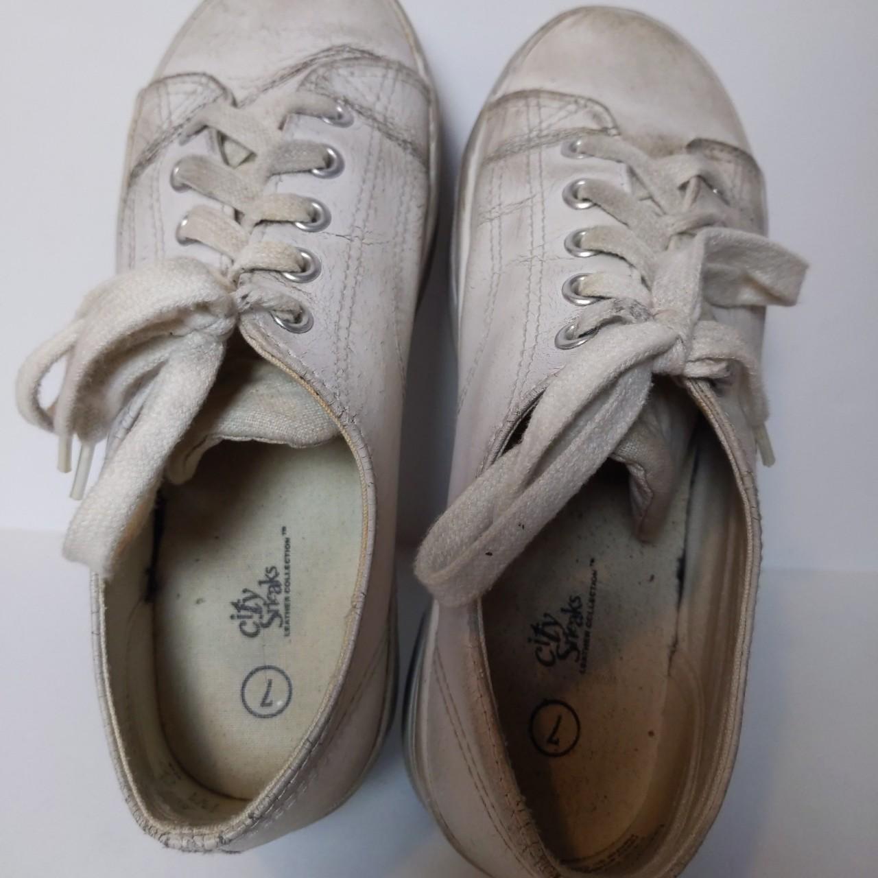 Beat up vintage 90's white leather platform sneakers... - Depop