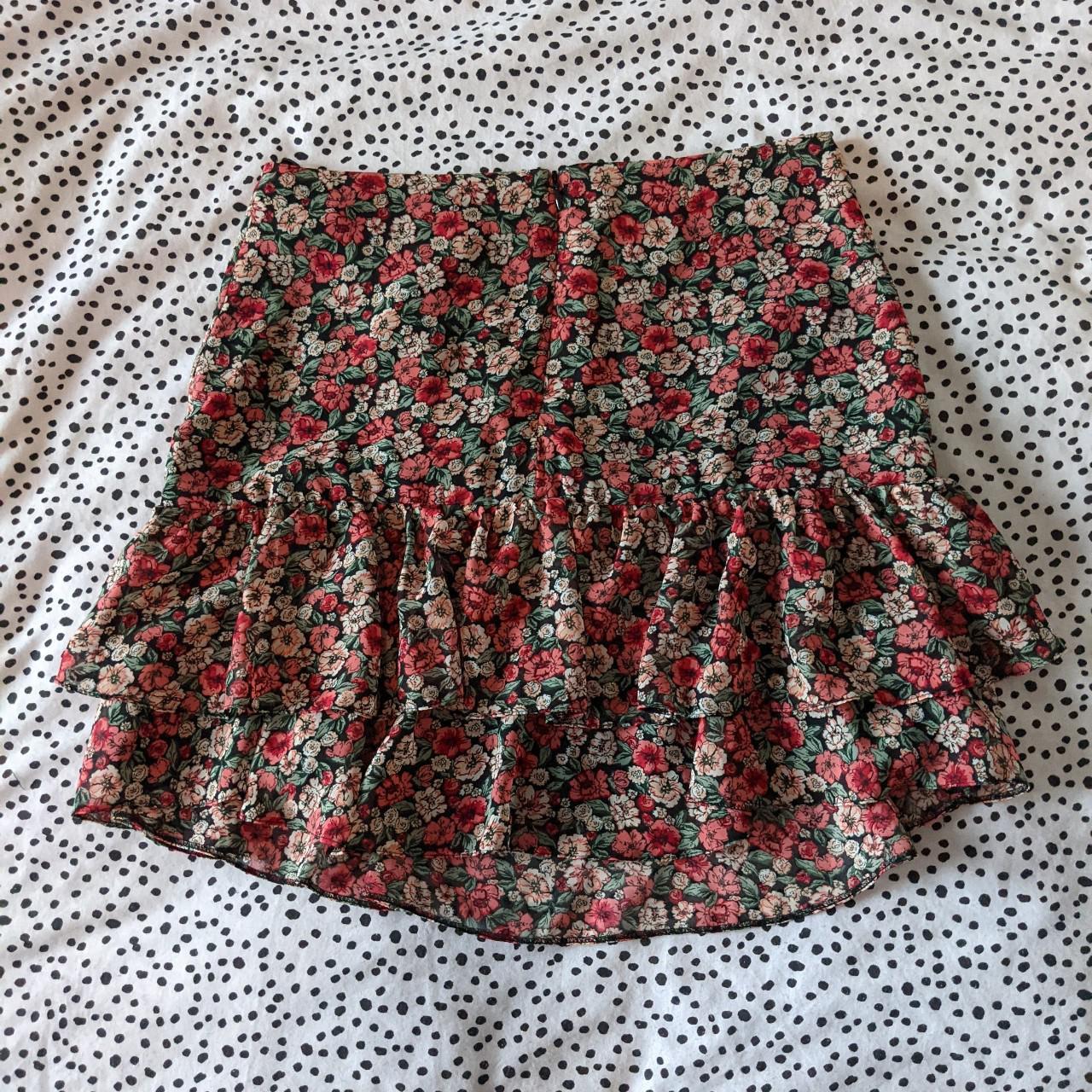 Brand new with tags, pink/red floral ruffle skirt... - Depop