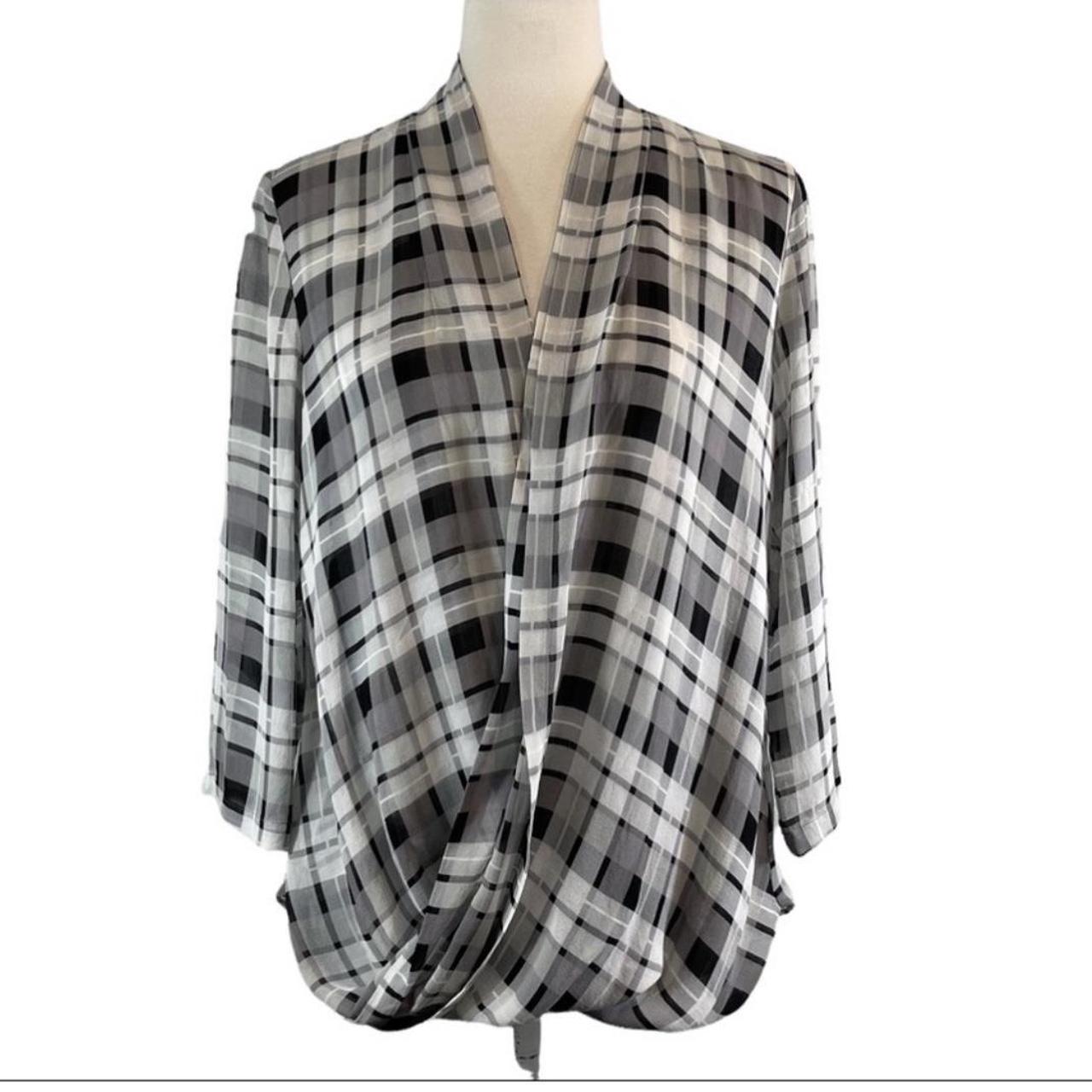 Aritzia Babaton Beau Blouse Silk Plaid Draped Front... - Depop