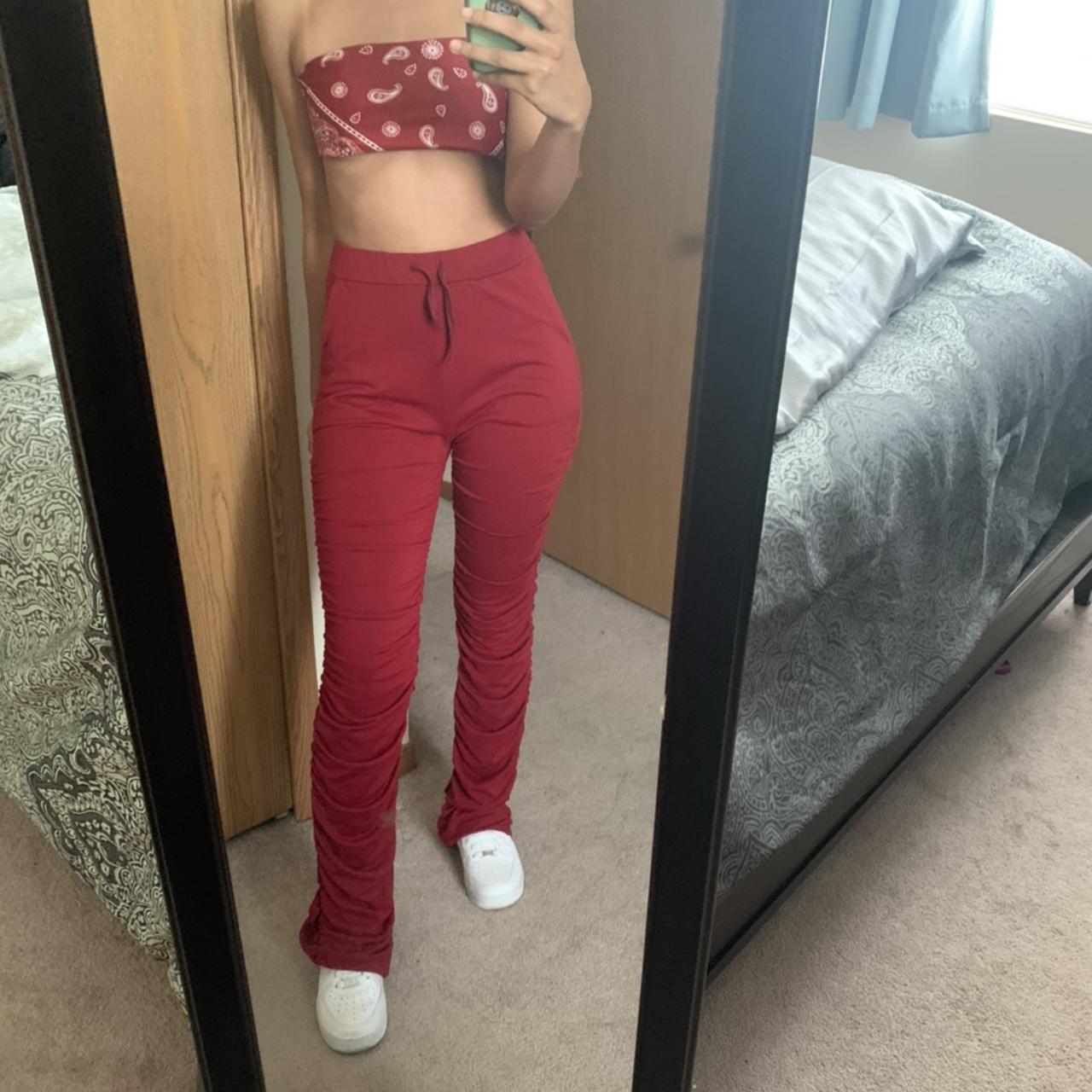 Red STACKED pants set 🍷 (Worn once) free shipping on... - Depop