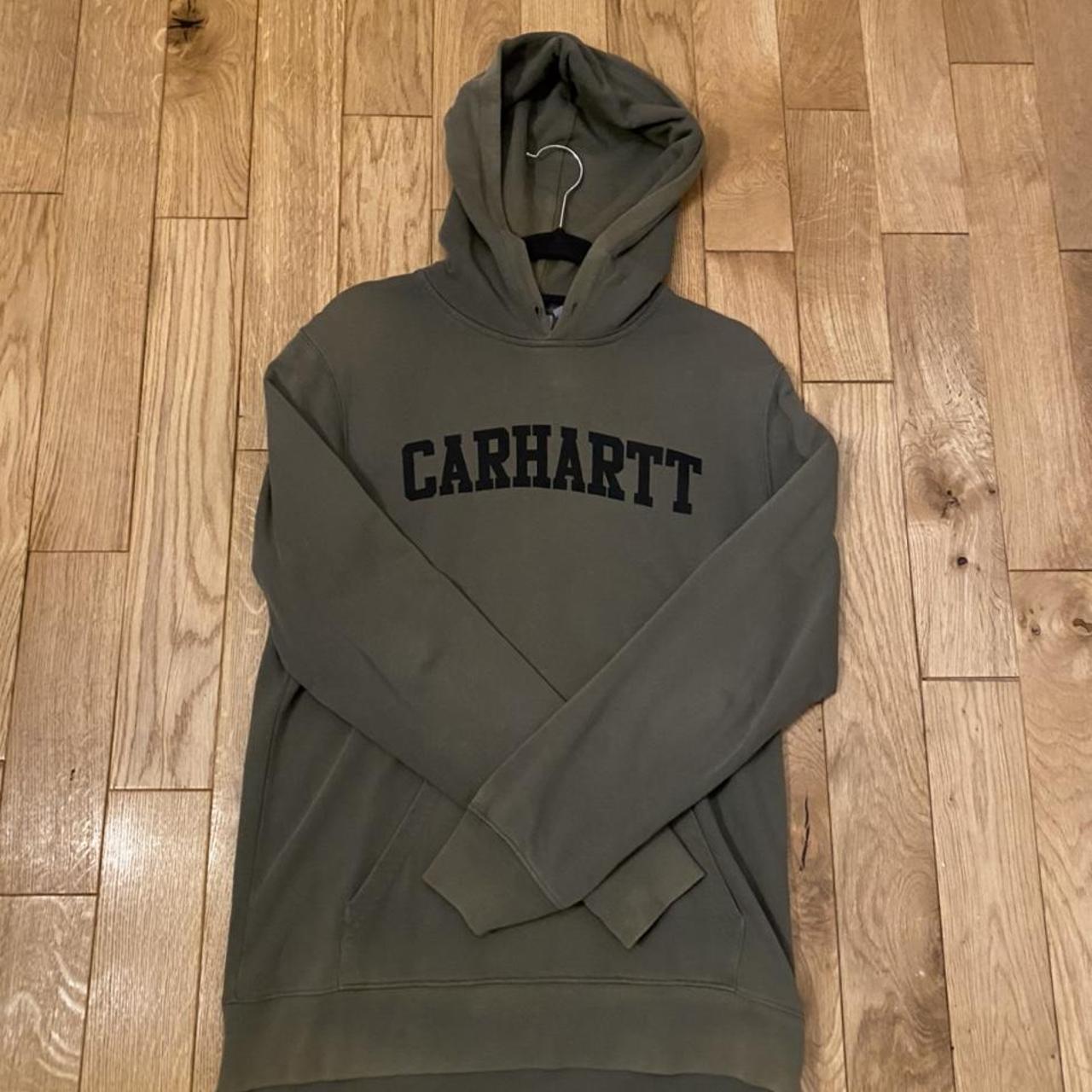 Carhartt Men's Khaki and Green Hoodie | Depop