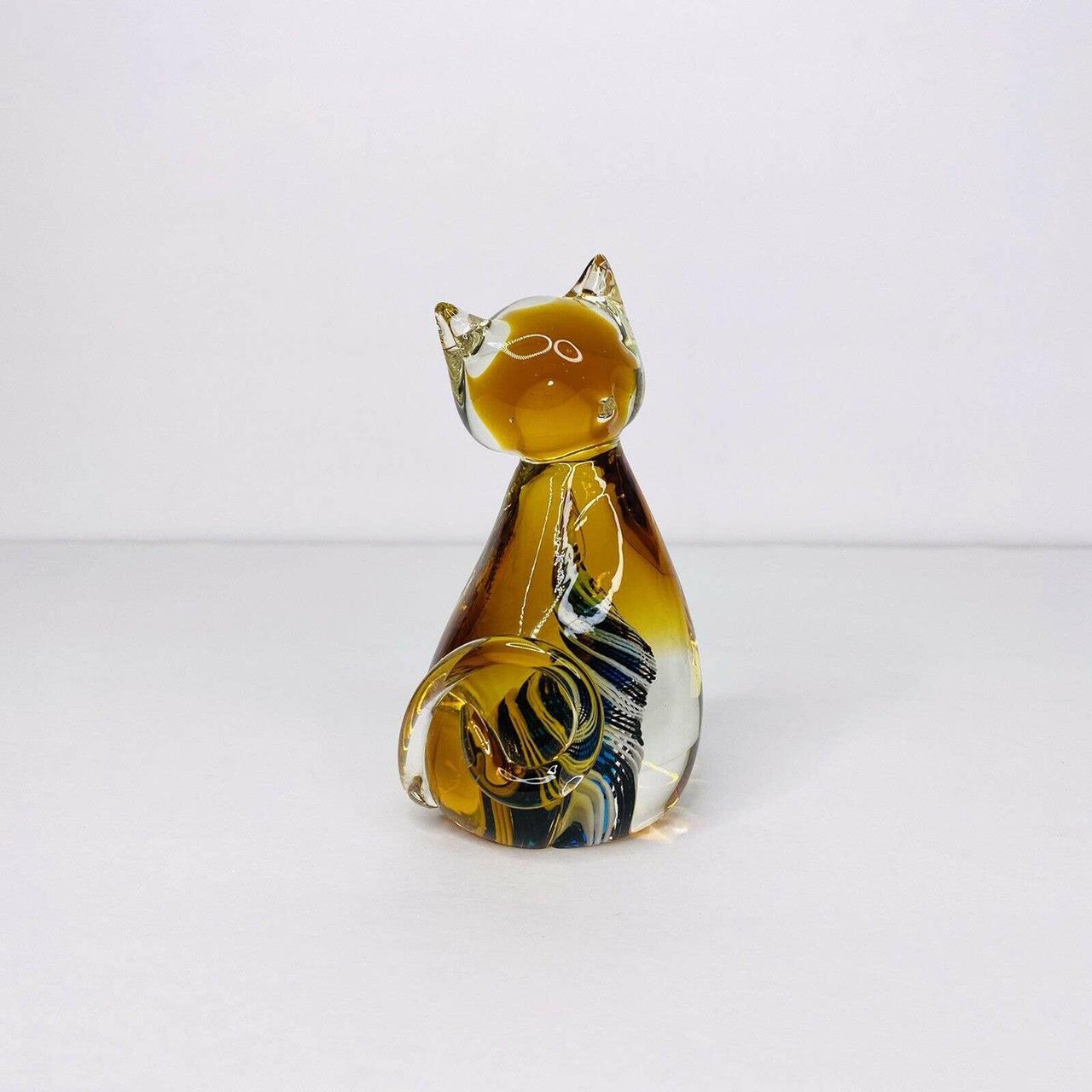 Murano Glass Cat Figurine Blue White Inner Swirl Depop