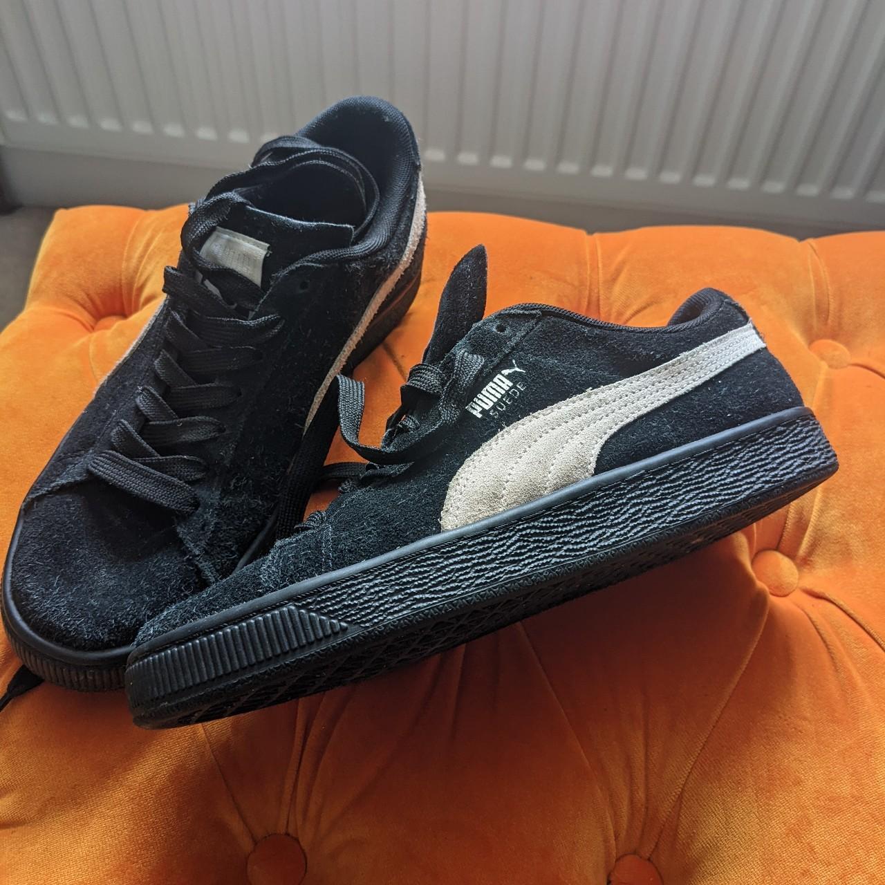 Black suede PUMA trainers size 6 Black suede and... - Depop