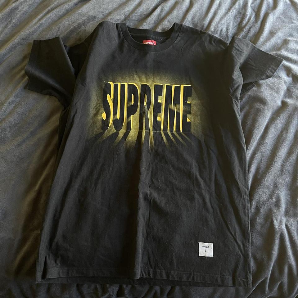 black, yellow supreme tee L mint condition, worn... - Depop