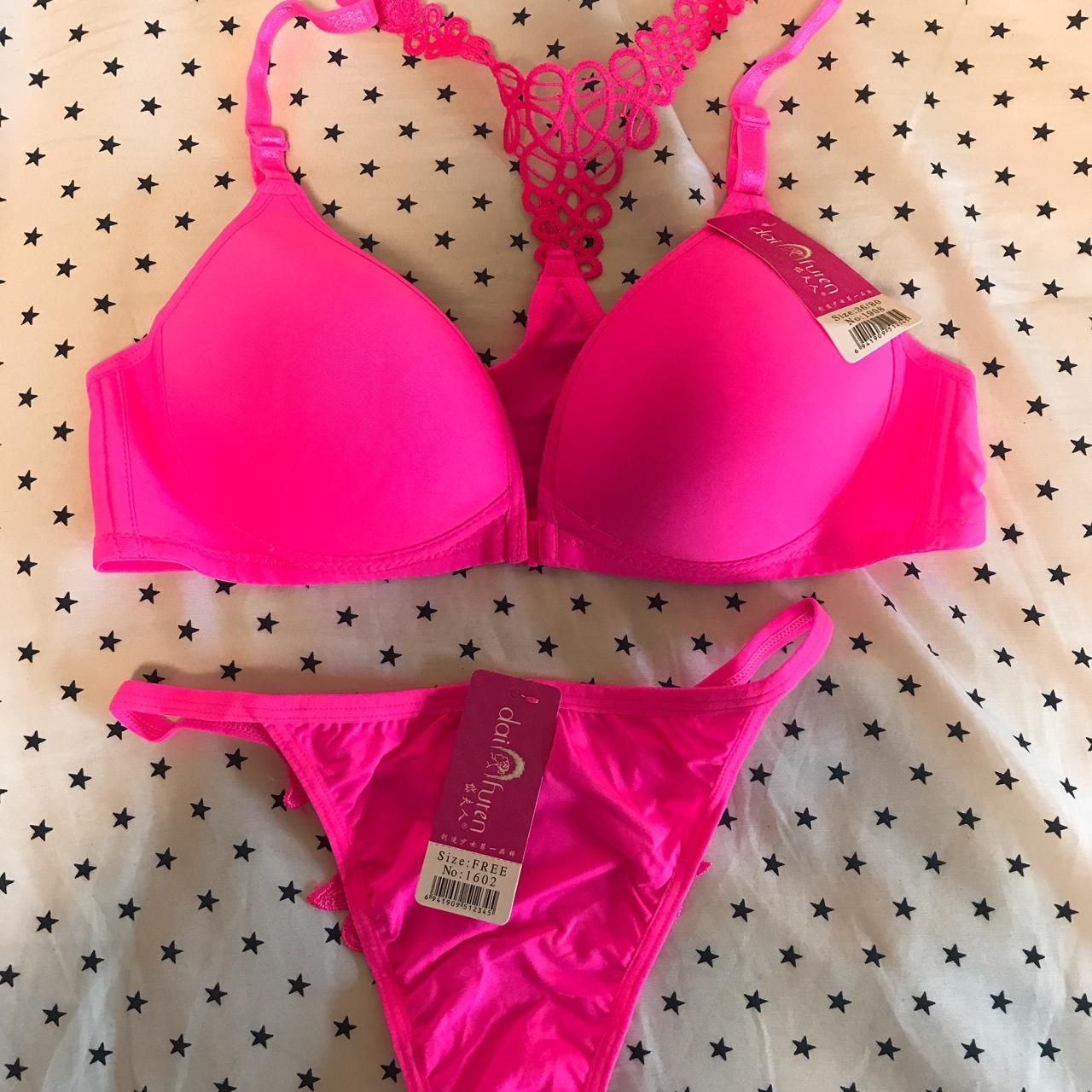 Sexy bright pink bra and panty set! The bra is a - Depop