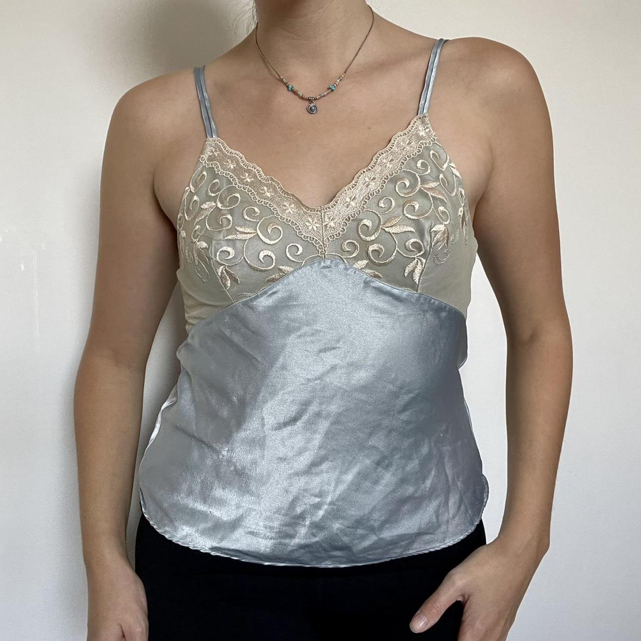 Incredible baby blue satin lace cups cami very... Depop